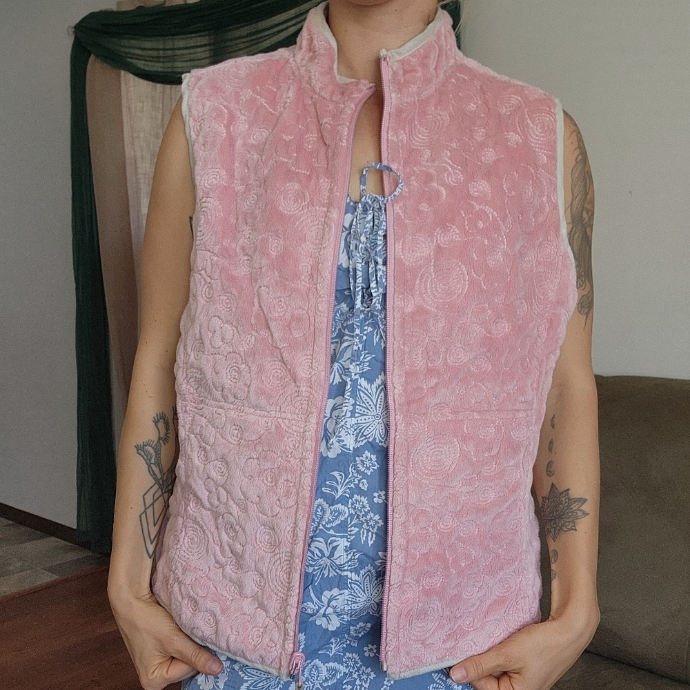 Woolrich Blush Floral Embroidered Reversible Vest Size Large